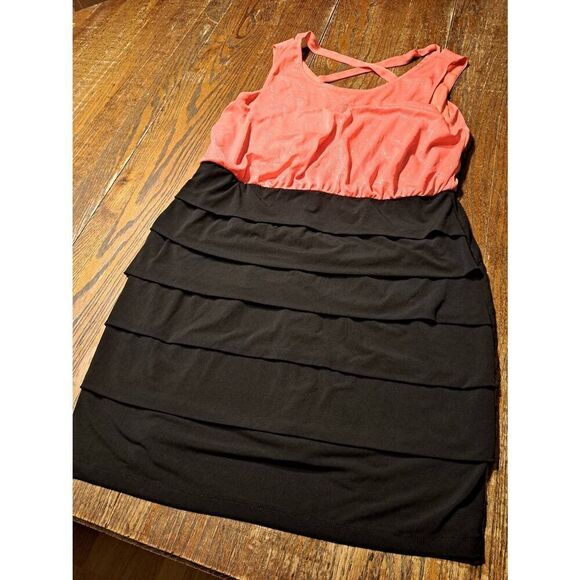 Enfocus 18W Coral Black Sparkle Sleeveless Mesh V-Back Party Dress - Picture 3 of 5